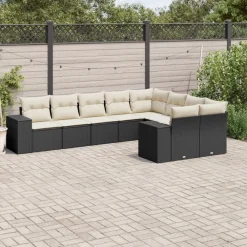 Maison Exclusive Salons De Jardin | - Salon de jardin 9 pcs avec coussins noir résine tressée