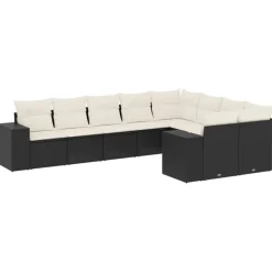 Maison Exclusive Salons De Jardin | - Salon de jardin 9 pcs avec coussins noir résine tressée