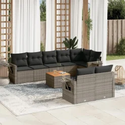Maison Exclusive - Salon de jardin 9 pcs avec coussins gris résine tressée Online