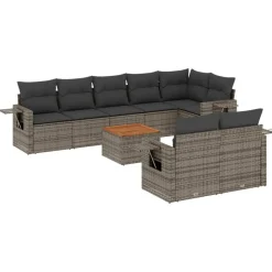 Maison Exclusive - Salon de jardin 9 pcs avec coussins gris résine tressée Online