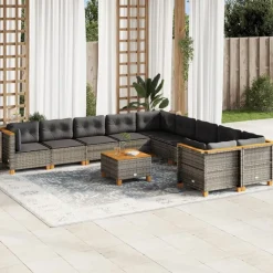 Maison Exclusive Salons De Jardin | - Salon de jardin 11 pcs avec coussins gris résine tressée