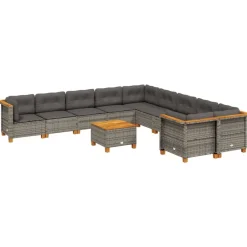 Maison Exclusive Salons De Jardin | - Salon de jardin 11 pcs avec coussins gris résine tressée
