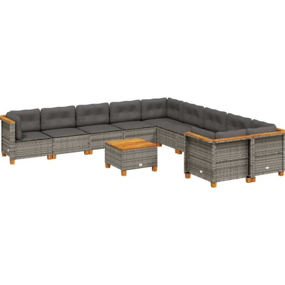 Maison Exclusive Salons De Jardin | - Salon de jardin 11 pcs avec coussins gris résine tressée