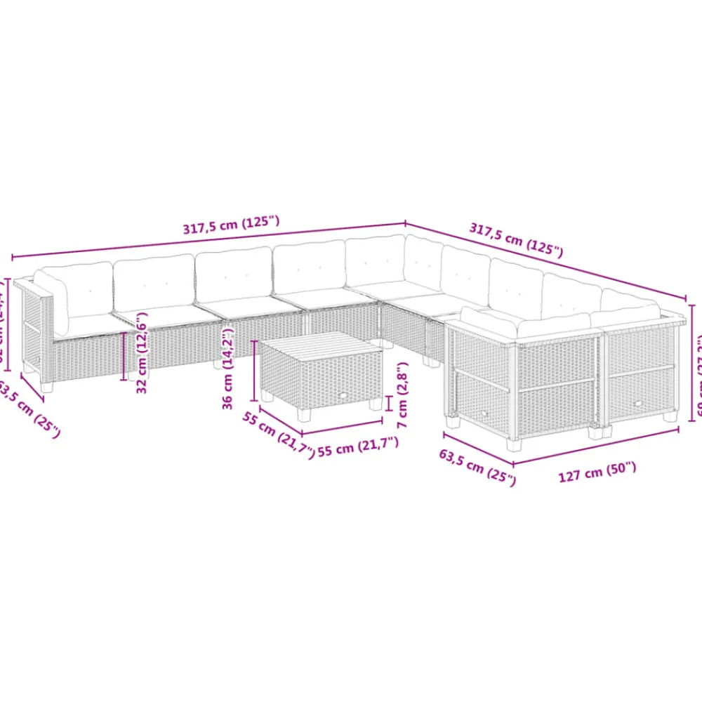 Maison Exclusive Salons De Jardin | - Salon de jardin 11 pcs avec coussins gris résine tressée