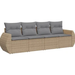 Maison Exclusive Salons De Jardin | - Salon de jardin 4 pcs avec coussins marron résine tressée