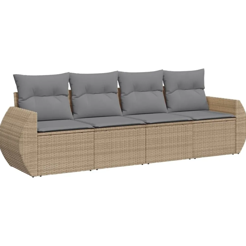 Maison Exclusive Salons De Jardin | - Salon de jardin 4 pcs avec coussins marron résine tressée