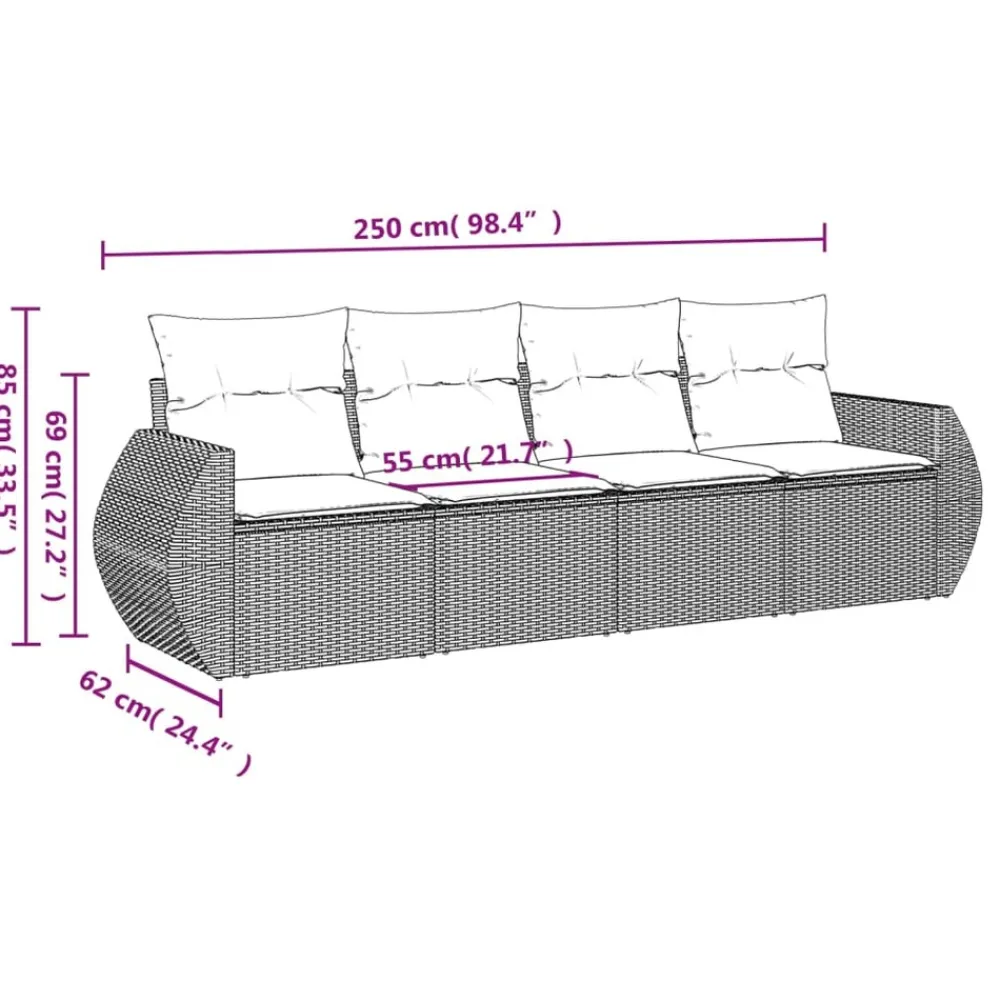 Maison Exclusive Salons De Jardin | - Salon de jardin 4 pcs avec coussins marron résine tressée