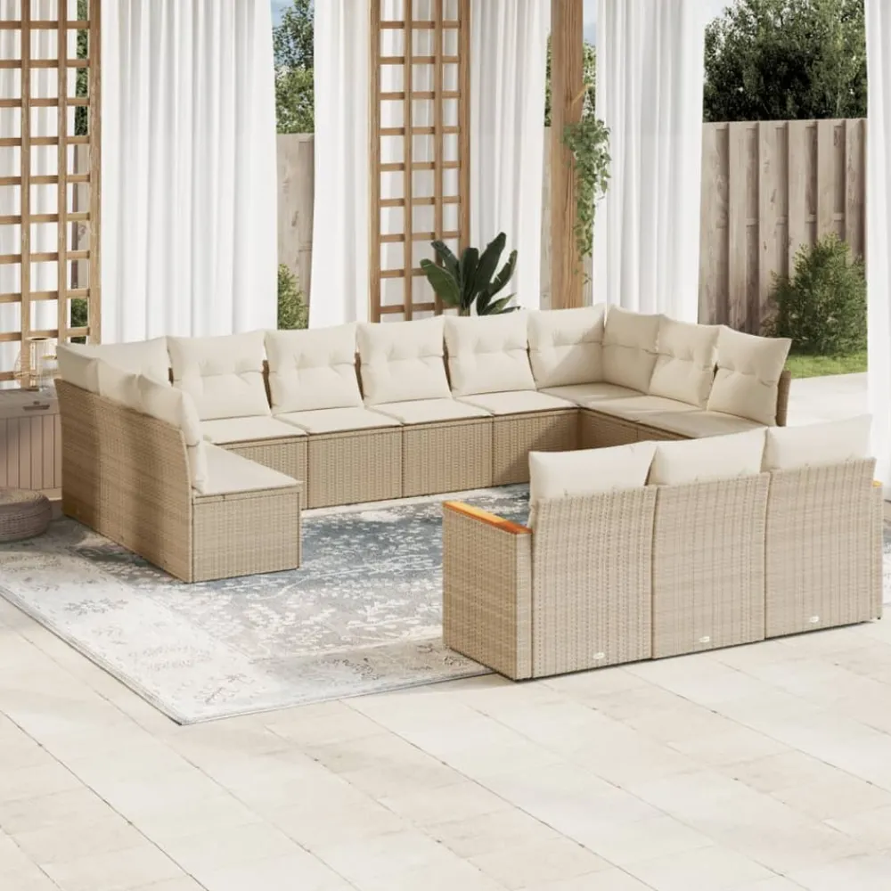 Maison Exclusive - Salon de jardin avec coussins 13 pcs beige résine tressée Clearance