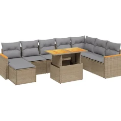 Maison Exclusive Salons De Jardin | - Salon de jardin avec coussins 9 pcs beige résine tressée