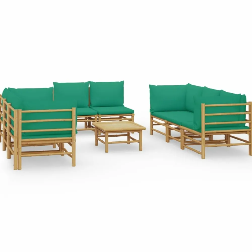 Maison Exclusive Salons De Jardin | - Salon de jardin 9 pcs avec coussins vert bambou