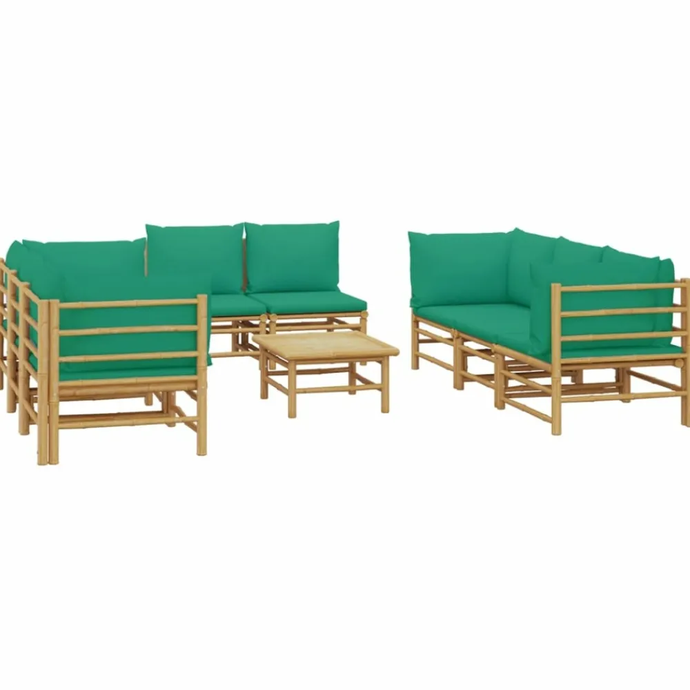 Maison Exclusive Salons De Jardin | - Salon de jardin 9 pcs avec coussins vert bambou