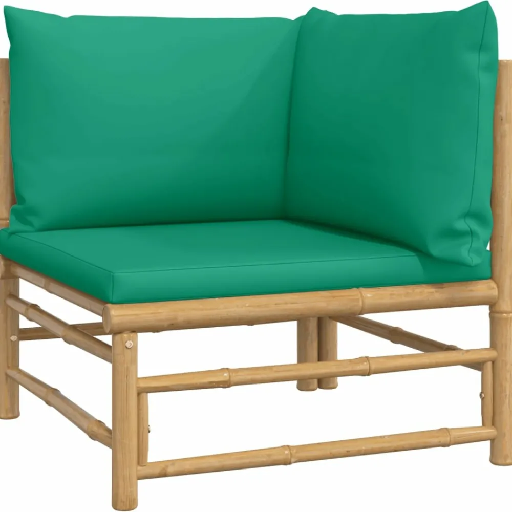 Maison Exclusive Salons De Jardin | - Salon de jardin 9 pcs avec coussins vert bambou