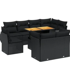 Maison Exclusive Salons De Jardin | - Salon de jardin 9 pcs avec coussins noir résine tressée