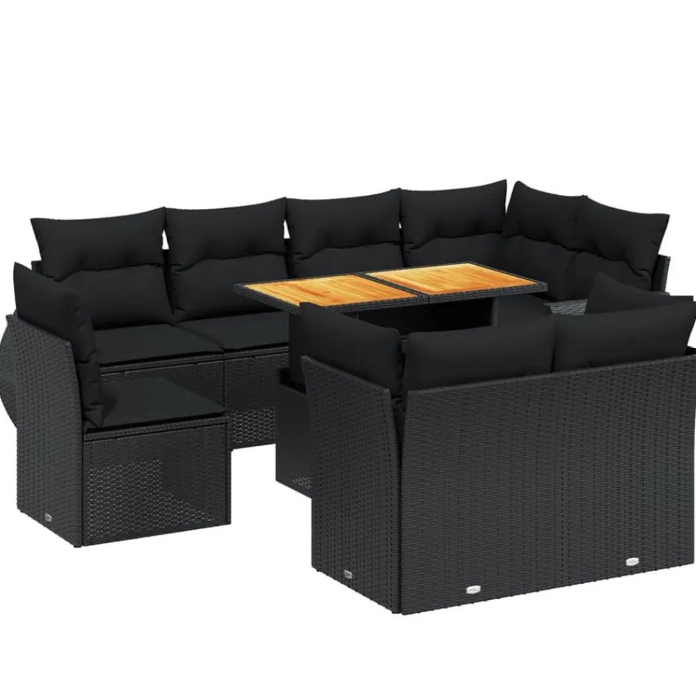 Maison Exclusive Salons De Jardin | - Salon de jardin 9 pcs avec coussins noir résine tressée