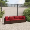Maison Exclusive Salons De Jardin | - Salon de jardin 4 pcs avec coussins marron résine tressée
