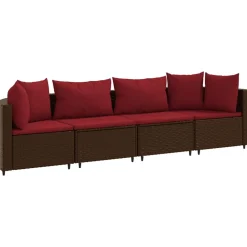 Maison Exclusive Salons De Jardin | - Salon de jardin 4 pcs avec coussins marron résine tressée