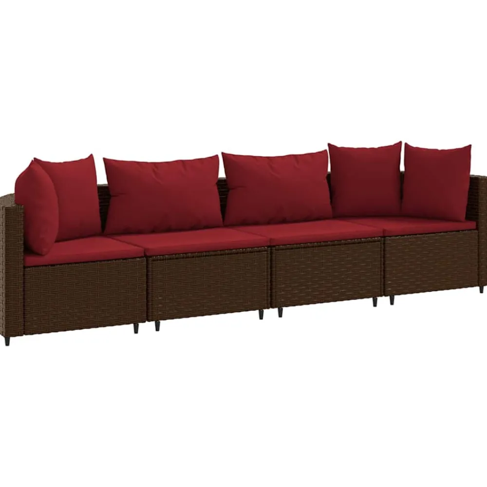 Maison Exclusive Salons De Jardin | - Salon de jardin 4 pcs avec coussins marron résine tressée
