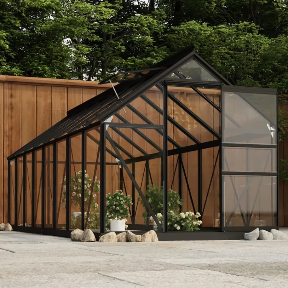 Maison Exclusive Abris De Jardin, Serres Et Rangements | - Serre en verre anthracite 155x395,5x191 cm aluminium