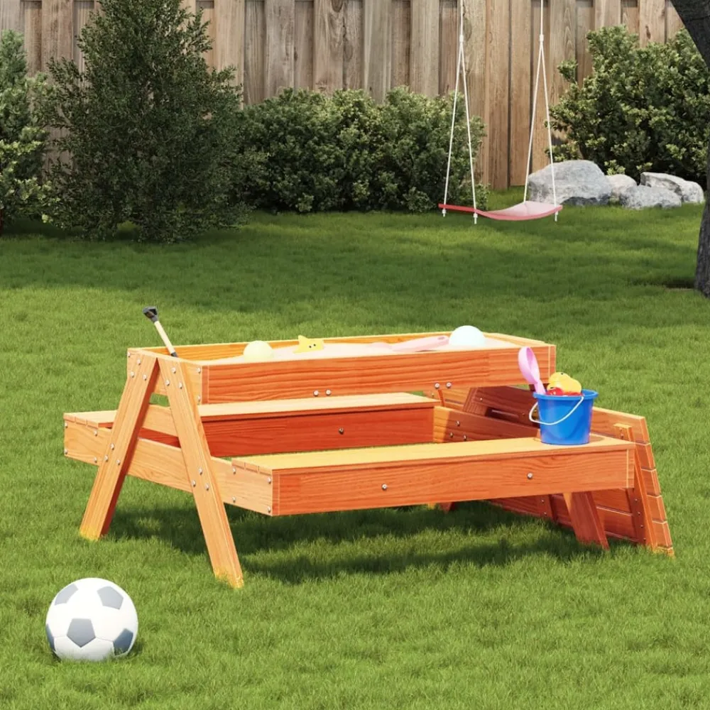 Maison Exclusive Mobilier Pour Enfants | - Table de pique-nique avec bac à sable pour enfants marron cire