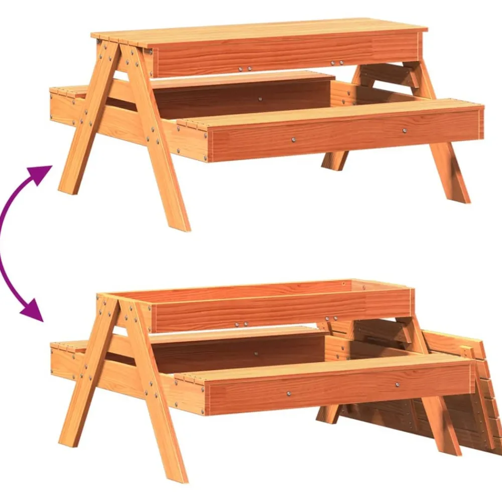 Maison Exclusive Mobilier Pour Enfants | - Table de pique-nique avec bac à sable pour enfants marron cire