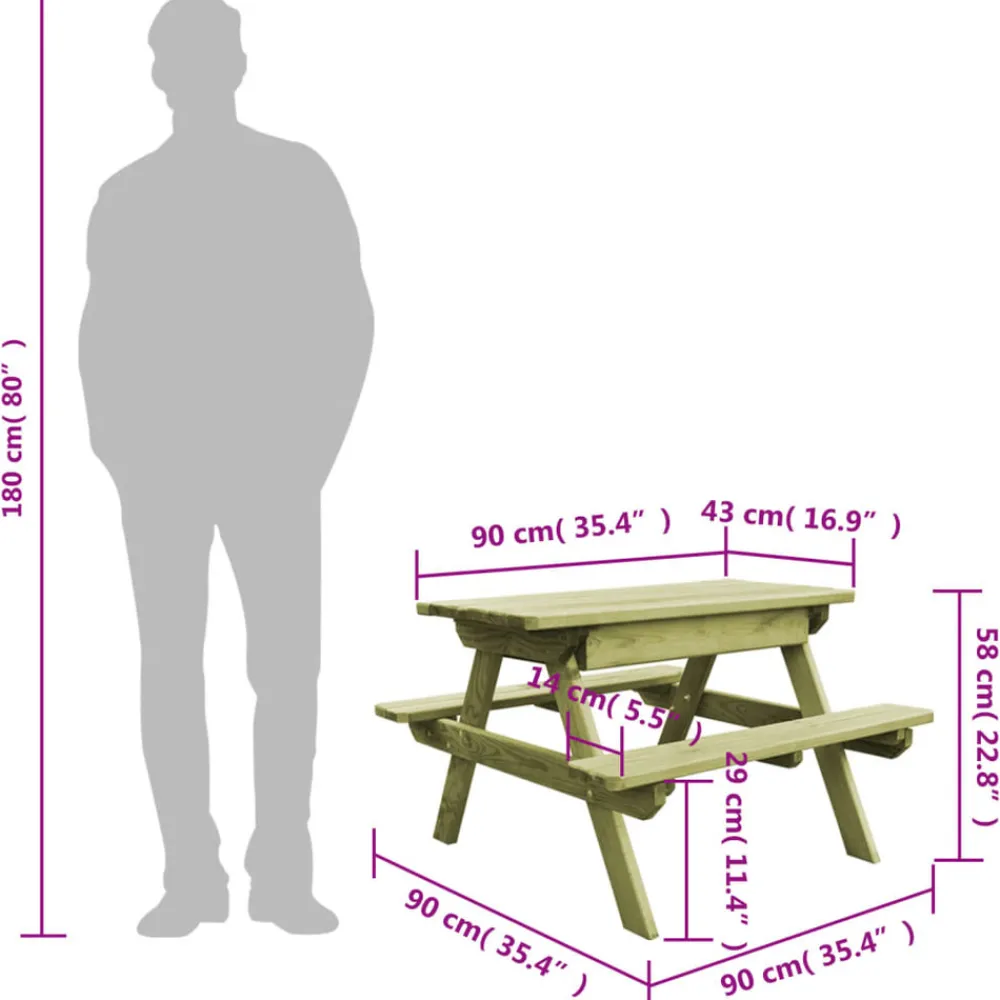 Maison Exclusive Mobilier Pour Enfants | - Table de pique-nique pour enfants avec bancs pinède imprégnée