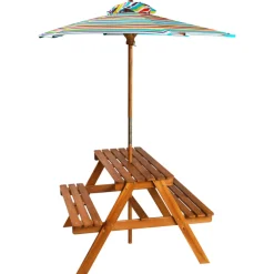 Maison Exclusive Mobilier Pour Enfants | - Table à pique-nique et parasol enfants 79x90x60cm acacia solide