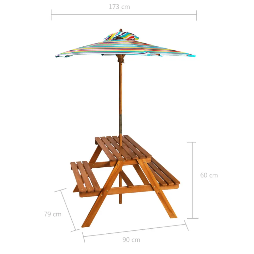 Maison Exclusive Mobilier Pour Enfants | - Table à pique-nique et parasol enfants 79x90x60cm acacia solide