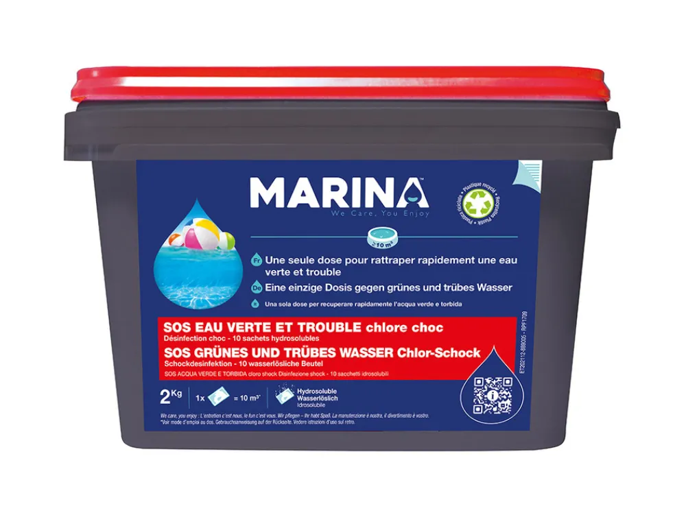 Marina - Chlore choc sachets hydrosolubles sos eau verte et trouble 2 kg New