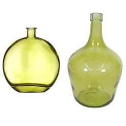 Paris Prix Vases Et Coupes | - Lot de 2 vases en verre "bonbonne" 25cm vert