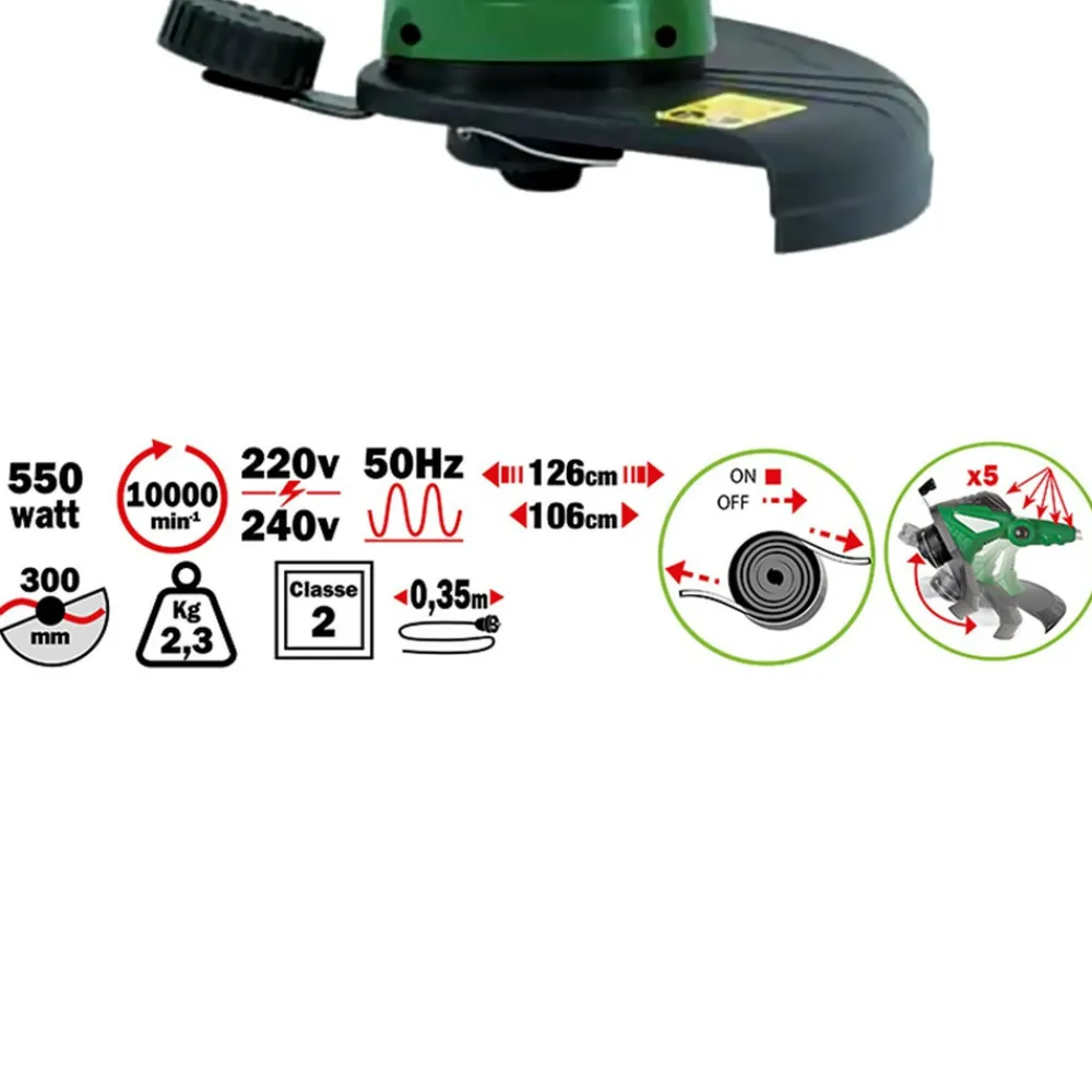 Ribiland - Coupe-bordures électrique - - 550w - avec 1 bobine de fil nylon - diam coupe 300mm, avance automatique du fil New