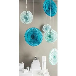 Rico Design Fête Et Anniversaire | - Papier nid abeilles fleurs aqua (x3), diamètre 40 cm, 30 cm et 25 cm