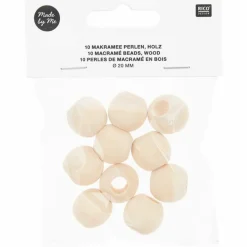 Rico Design Bijoux Et Perles | - 10 perles rondes macramé - bois nature - 20 mm