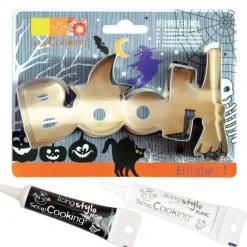 Scrapcooking Fête Et Anniversaire | - Découpoir à biscuits en inox booh halloween + stylos alimentaires noir et blanc
