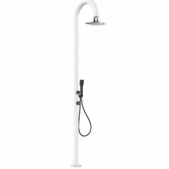 Sined Piscines Et Spas | - Douche blanche alu avec led douchette et capteur sans batterie