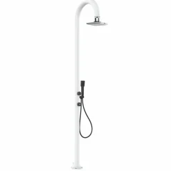 Sined Piscines Et Spas | - Douche blanche alu avec led douchette et capteur sans batterie