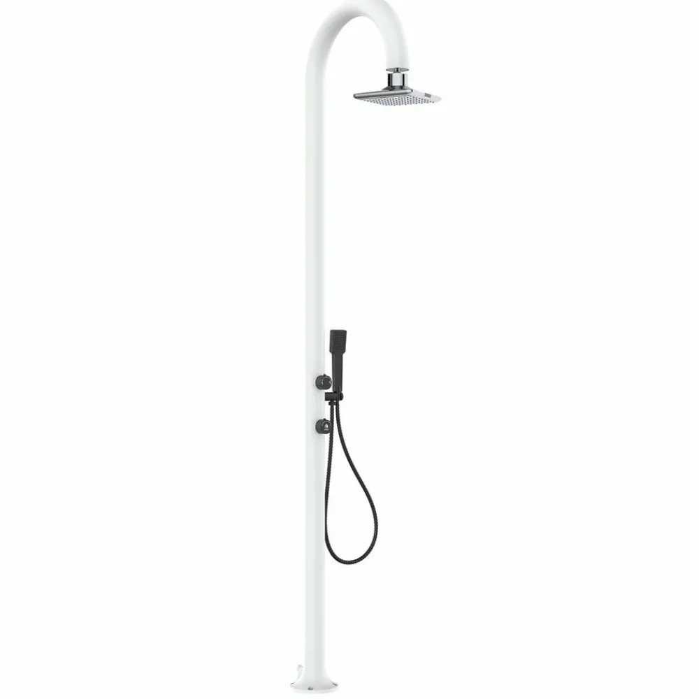Sined Piscines Et Spas | - Douche blanche alu avec led douchette et capteur sans batterie