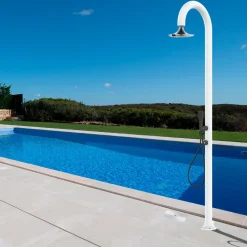 Sined Piscines Et Spas | - Douche blanche alu led capteur 3 jets usage interieurexterieur