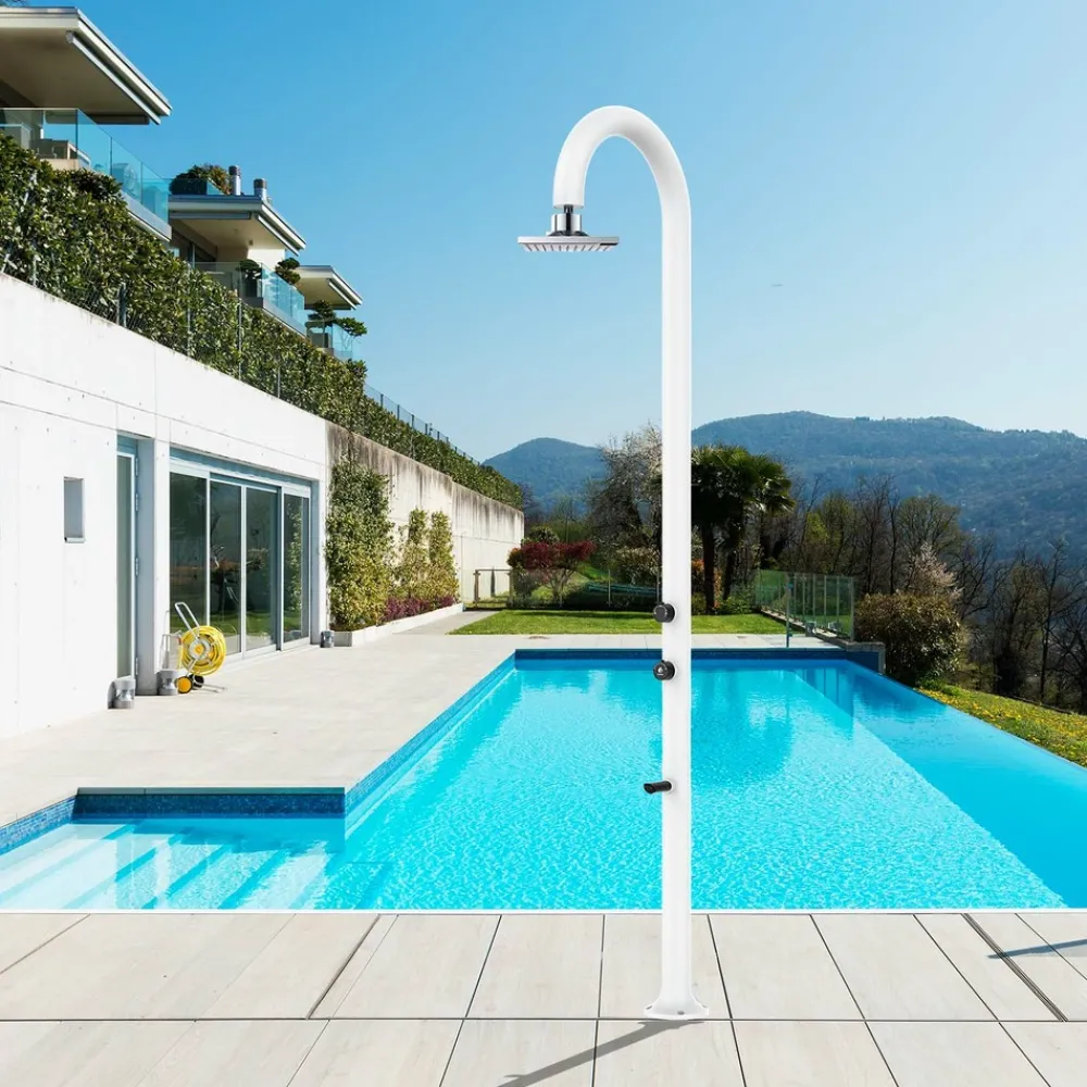 Sined Piscines Et Spas | - Douche blanche en alu avec led eau chaudefroide et lavepieds