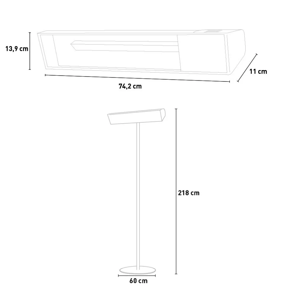 Sined - Rechauffeur infrarouge 2000w verre noir chaud Outlet