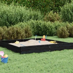 Vidaxl Jeux D'Extérieur | - Bac à sable avec sièges noir carré bois de pin massif