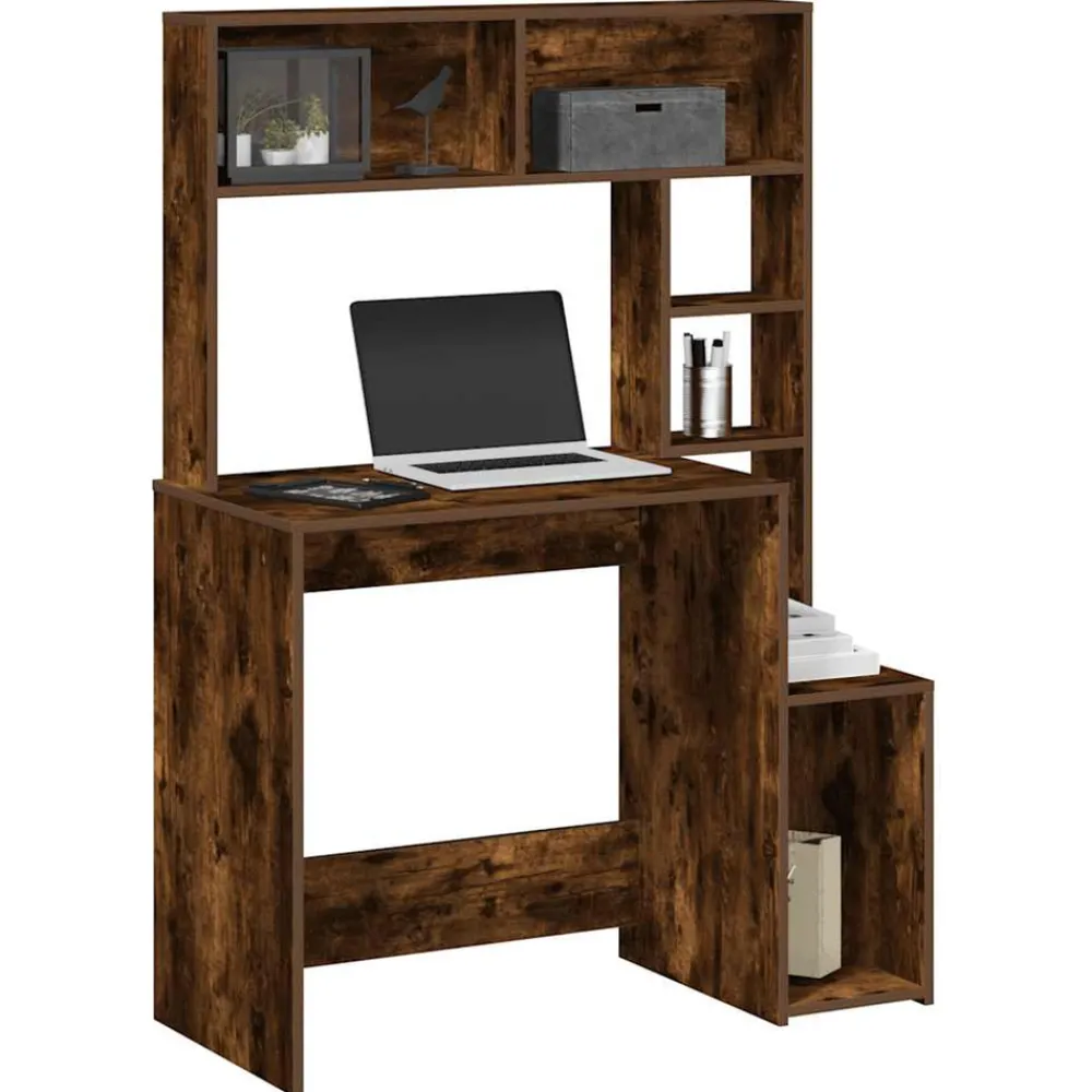 VidaXL - Bureau avec étagères chêne fumé 100x45x140 cm bois d'ingénierie Sale