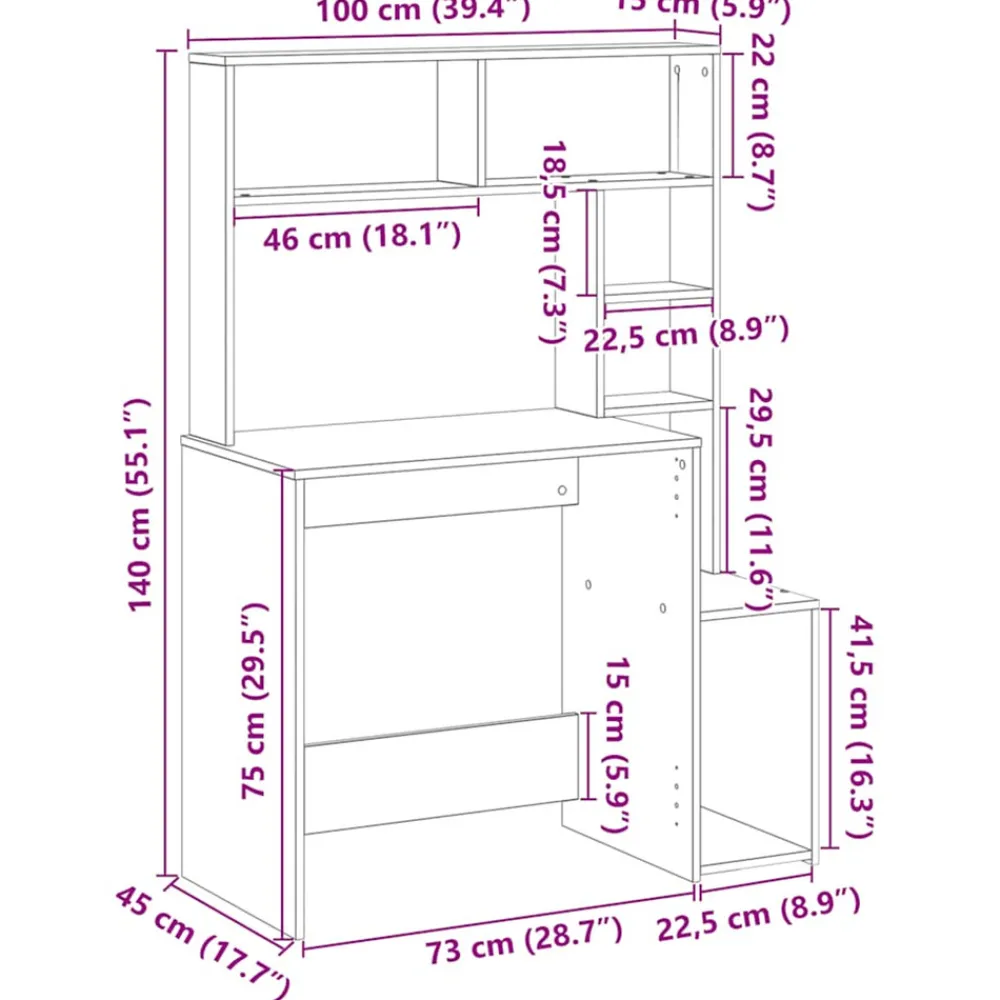 VidaXL - Bureau avec étagères chêne fumé 100x45x140 cm bois d'ingénierie Sale