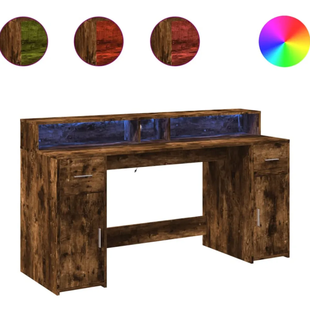 Vidaxl - Bureau et lumières led chêne fumé 160x55x91cm bois d'ingénierie