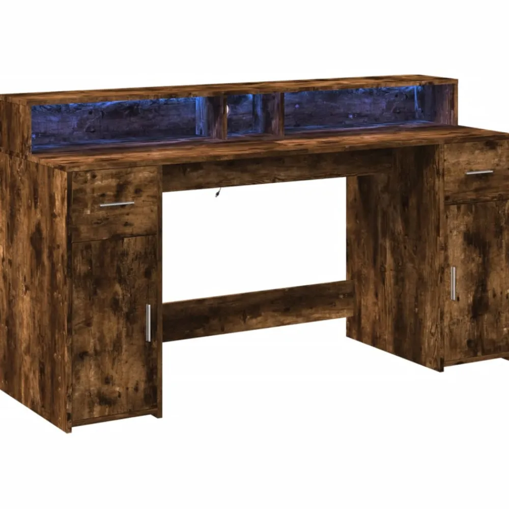 Vidaxl - Bureau et lumières led chêne fumé 160x55x91cm bois d'ingénierie