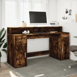 Vidaxl - Bureau et lumières led chêne fumé 160x55x91cm bois d'ingénierie