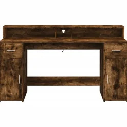 Vidaxl - Bureau et lumières led chêne fumé 160x55x91cm bois d'ingénierie