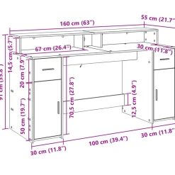 Vidaxl - Bureau et lumières led chêne fumé 160x55x91cm bois d'ingénierie