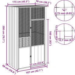 Vidaxl Cages, Volières Et Accessoires | - Cage à oiseaux gris 115x78x200 cm acier galvanisé