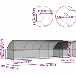 Vidaxl Poulaillers, Clapiers Et Accessoires | - Cage à poules argent 800 x 200 x 198.5 cm acier galvanisé