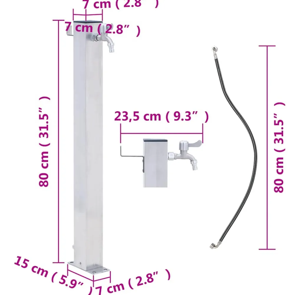 Vidaxl Bassins Et Fontaines | - Colonne à eau de jardin 80 cm acier inoxydable carré